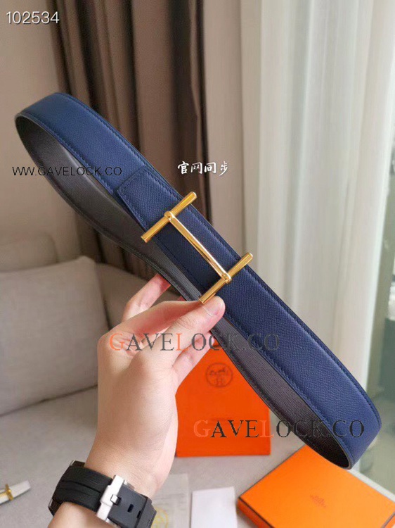 Replica Hermes H D'ancre Double Sided Calf Belt with Gold Clasp